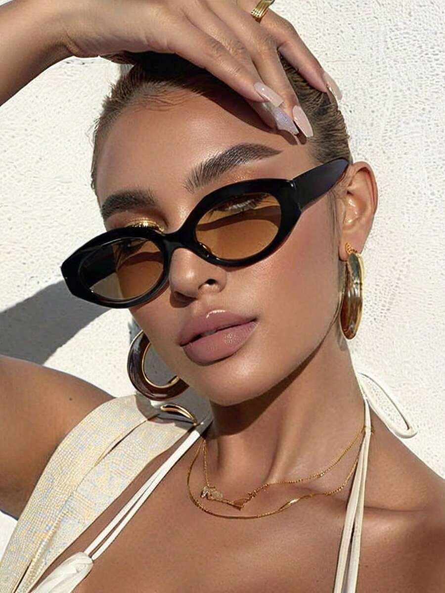 1 PC Women's Acrylic Casual Retro Oval Fashion Black Eyeglasses Suitable For Summner Holiday Outing And Daily Life Outfits With Beach Accessories For Women Vintage Glasses Shades Vacation Outfits Women For Summer Beach Vacation,Outdoor,Travel - Màu nâu - Xem 1