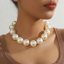 1pc Elegant Faux Pearl Women's Necklace, Faux Pearl Bride Necklace - White - View 2