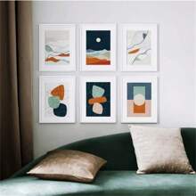 1 Pc Optinal Frame Posters Wall Arts Vintage MidCentury Boho Canvas Wall Art Abstract Colorful Geometry Prints For Living Room Decor ,Wall Art With Frame