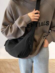 Minimalist Dumpling Sling Bag For Women Men Stylish Nylon Lightweight Shoulder Bag Solid Color Crossbody Bags For Office - màu đen - Xem 3