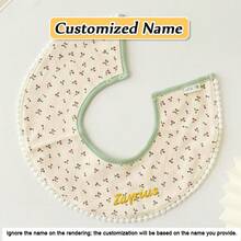 1pc Customized Embroidered Name & Floral Pattern Bib, 360° Rotatable Adjustable Snap Closure Baby Drool Bib, Soft Breathable Absorbent, Personalized Newborn Gift, Christmas, Halloween, New Year Gift