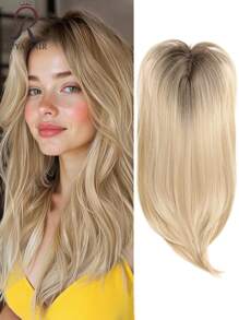 Elegant 22-Inch Blonde Deep Roots Synthetic Wig Top For Women - Straight Hair, Natural Look, Easy Maintenance, Suitable For All