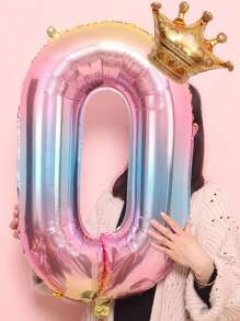 1pc 32-Inch Foil Gradient Number Crown Shape Balloon, Birthday Party Decoration, Baby Shower, Wedding Anniversary, Theme Party Decoration, Children's Birthday Decor Balloon