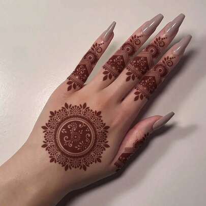 1-2pcs Tattoo Stickers, Free Gift Flower Henna Temporary Tattoo Stickers, Waterproof, Sweat-Proof PVC One-Time Use Realistic Tattoo Stickers, Suitable For Fashion Enthusiasts Daily Use