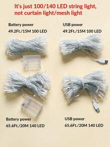 1件裝家居裝飾LED仙女燈串，電池/USB供電，庭院樹木裝飾，臥室裝飾燈串，適用於婚禮生日派對窗戶裝飾，花園庭院裝飾燈串，室內房間裝飾燈串 - 黃燈 - 查看 12