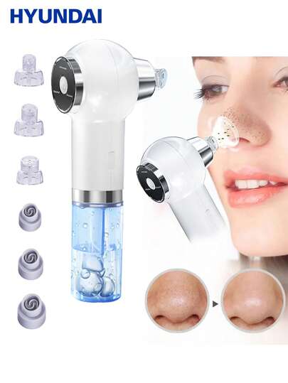 HYUNDAI 6-In-1 Portable Electric Blackhead Vacuum Remover Set, 3 Modes, USB Rechargeable Blackhead Suction Device, Facial Pore Cleaner, Facial & Skin Care Tool