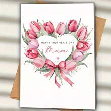 1 pièce, Carte pour la fête des mères avec motif floral (avec enveloppe). Fleurs entourées d'un motif en forme de cœur. Convient pour toute occasion, parfaite carte de vœux pour les mères le jour de la fête des mères (12 cm / 4,7 po x 17 cm / 6,7 po)