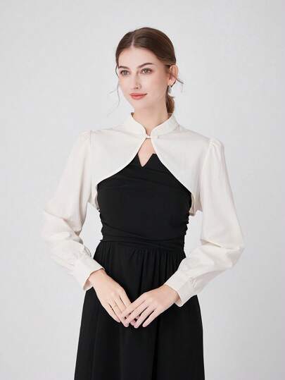 INNNEVV 1 件女士轻盈透气中式立领装饰休闲上衣，适合户外穿着