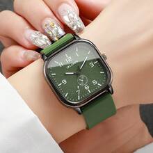 1pc Women Simple Quartz Wrist Watch With Silicone Band, Fashionable Casual Matte Numeric Dial Design, No Watch Box Included - Green - View 2