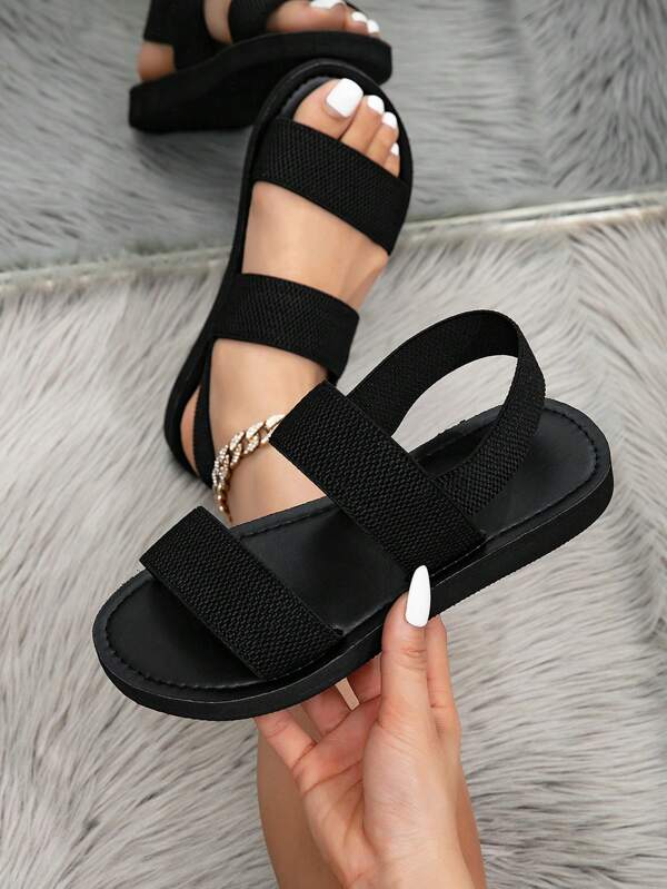 Kate Miuch Sandalias de mujer de estilo minimalista retro y sencillo, adecuadas para combinar con vaqueros para ir de compras, citas, bares, KTV, clubes y fiestas. Sandalias negras elásticas de verano, estilo punk chic, sexy y versátil, ligeras y transpirables, con puntera abierta, ideales para vacaciones en la playa.