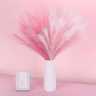 12 pièces Herbe de Pampa artificielle arc-en-ciel, 22 po/55 cm Faux herbe de Pampa courte et pelucheuse multicolore, remplissage de vase en herbe de Pampa artificielle petite pour la décoration de la maison, du mariage, de la fête des mères, de la Saint-Valentin, de Noël rose