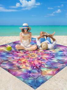 1 Stück Frühling/Sommer Neuer Boho Stil wasserdichte Sand abweisende modische süße Farbverlauf Blumen digital bedruckte Stranddecke, geeignet für Camping, Outdoor-Picknick, Strand