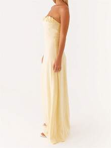 Women Y2k Summer Elegant Strapless Maxi Dress Tube Top Dress A Line Flowy Long Tube Dress Off Shoulder Wedding Party Cocktail Dresses - Màu vàng - Xem 4