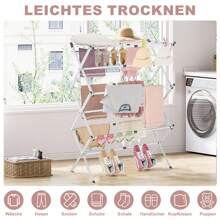 Séchoir à linge pliable, 3 niveaux et 11 barres, gain de place, sèche-linge pliable, porte-serviettes, adapté aux petits espaces, 105 x 37 x 43-76 cm, blanc