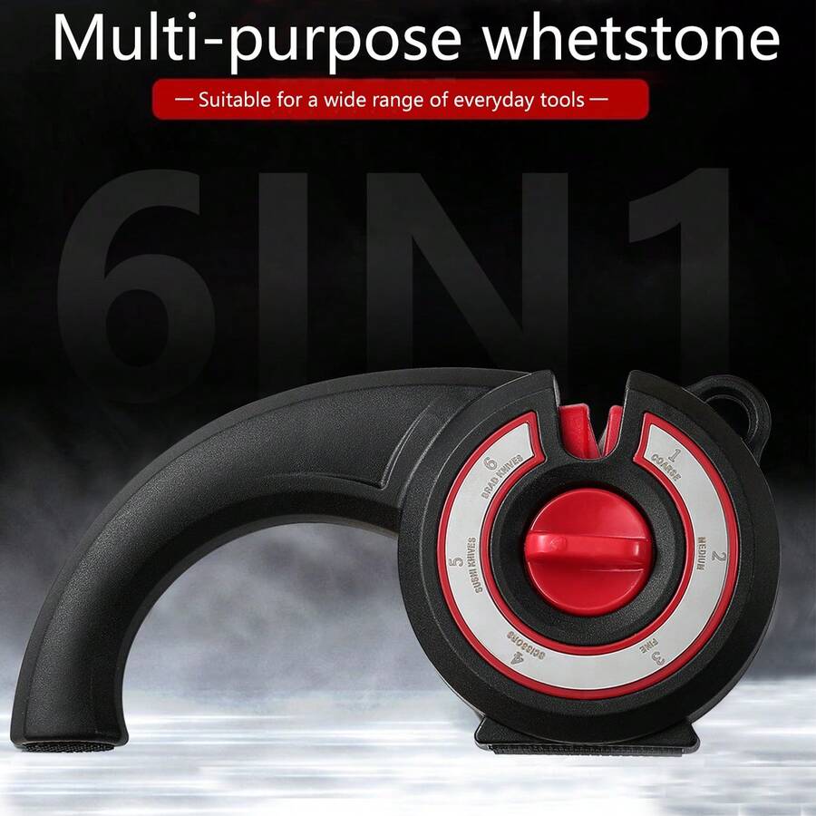 1pc 6-Head Rotary Knife Sharpener With Adjustable Sharpening Angle, Tungsten Steel & Ceramic Kitchen Knife Sharpener - Multicolor - View 1