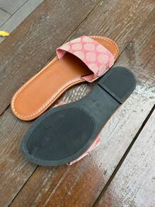 Damen Flache Sandalen, einfache flache Riemen Slide Sandalen, Peep-Zehen Sommer Pantoffeln, geeignet für Kleider, Ausgehen, Strand, Wohnung, erhältlich in Braun, Schwarz, Leopard, Rot, Grün, Blau, Gelb, Silber, Orange, Weiß, Gold, Rosa, für Lässig und Urlaubstragen