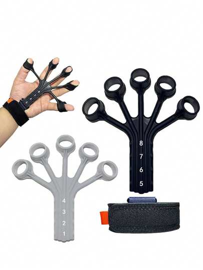 2pcs New Portable Five Finger Trainer, Skeleton Silicone Finger Puller, Five Finger Grip Strength Exerciser, Men And Women Models Vein Trainer, Adjustable Hook And Loop Wrist Strap, Grip Adjustable, Exercise Hand Grasp Strength, Suitable For Physical Exercise, Sports Fitness, Musical Instrument Training, Gym