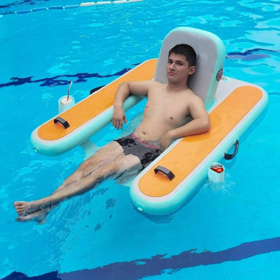 Inflatable Pool Float Lounger For Adults, Water Floating Chair Pool Float Raft With Cup Holder And Backrest For Swimming Pool, Lake, Party And Beach - Mint Green - View 1