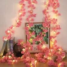 1 pièce Guirlande lumineuse de 2 m de fleurs de cerisier artificielles blanches, lumières décoratives de vigne de fleurs de cerisier rose toujours verte pour la décoration de fête d'anniversaire, mariage, événement et maison