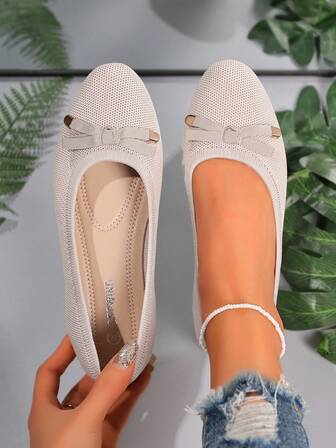 OFFWIND Casual veterschoenen voor dames, strikversiering, comfortabele, ademende platte schoenen, geschikt voor werk, dans en dagelijks gebruik, beige