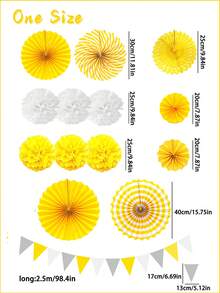 1/10/14pcs Wedding Party Decor Paper Flower Ball, Paper Flower Fan, Pull Flag Set, Birthday Party Backdrop Decoration Pom Poms, Suitable For Holiday Decor, Summer Props, Anniversary, Wedding Valentine's Day Yard Decor - Yellow Paper Flower Ball Set - View 11