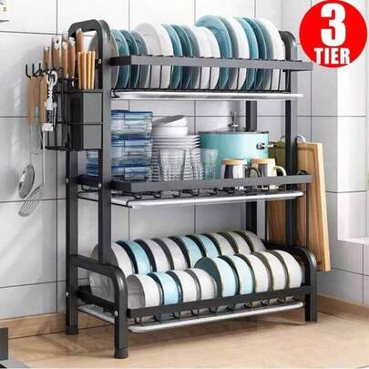 2 Size Kitchen Dish Drainer Drying Rack Storage With Drainboard For Dishes Bowls Cups Organizer