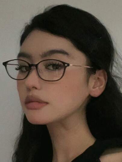 1PC Y2K Rectangle Frame Glasses Women Harajuku Glasses Fashion Eyeglass Eyewear, Commonly Used Daily, With Glasses Case