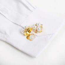 2pcs/Set Women's Cufflinks For Shirts And Dresses Button Cover Decorations,Rhinestones Faux Pearl Buttons Clips, Seamless Sleeve Buttons, Button Accessories For Women's Gifts Cuff Links - Star - View 16