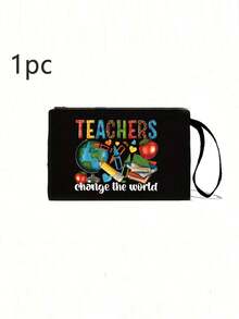 Teacher Appreciation Gift- Large Capacity Fashion Tote Bag With "Battery Life Of A Teacher" Print, Cosmetic Bag, Lining, And No Closure - Perfect For Educators And School Staff - Black - View 5