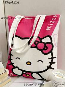 Sanrio 1 pieza Bolsa de lona con diseño de Kitty Cat de Sanrio, bolso de hombro de gran capacidad estilo estudiante, bolso de mano de dibujos animados para mujer