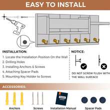 钥匙扣壁挂式 - 客厅墙壁装饰钥匙挂钩 - 木质钥匙挂架和邮件收纳架，带搁板，可存放家居必需品 - 现代玄关家居装饰美学
