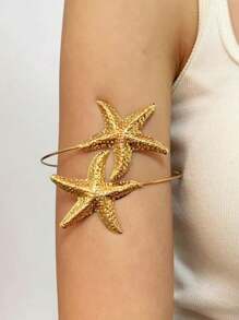 [Accesorio de brazo elegante para mujer] Brazalete de brazalete con forma de estrella de mar, mariposa y flores, brazalete abierto con forma de estrella de mar para vacaciones en la playa, brazalete de aleación de moda estilo Ins, joyería personalizada y exagerada de brazalete creativo adecuado para mujeres, vacaciones en la playa