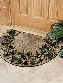 1pc Luxury Semi-Circle Entrance Mat, Full Star-Shaped Bottom, Botanical Pattern, Semi-Circle Indoor Welcome Mat - 100% Polyester Crystal Velvet, Dust-Proof, Scratch-Resistant, Bright Mosaic Pattern, Suitable For Indoor Decor - Yellow - View 13