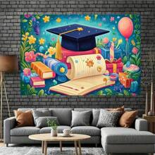 1pc Graduation Photo Backdrop Banner - "Happy Birthday" Style Background, Suitable For Graduation Party, Academic Theme Party, Birthday Party Decoration, Festival Photography Backdrop, Party, Home And Room Decoration, Durable And Easy To Use, Suitable For Garden Decoration, Birthday Party, Holiday Party, Multiple Sizes Available