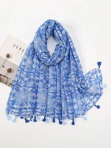 1 Pc Chain, Geometric, Flower Print Pattern Lightweight And Comfortable Scarf, Summer - Multicolor - View 2