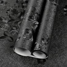 1 rollo de papel tapiz autoadhesivo grueso con diseño de rosas negras para decoración de paredes, sala de estar, comedor y dormitorio. Ideal para uso comercial y residencial. Removible e impermeable. Ideal para muebles, electrodomésticos, cocina y baño. Decoración del hogar, baño y baño. Papel tapiz.