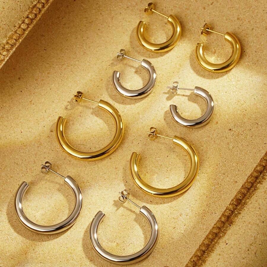 Minimalist Cuff Hoop Earrings - Yellow Gold - View 1