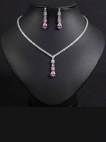 3pcs/Set Women's Fashion Bridal Wedding Jewelry Set, Necklace Earrings Combination, Glittering & Luxury Ladies Fashion Accessory Set, Summer Jewelry Set, Western Ball Jewelry, Holiday Gift (Multiple Colors Available)