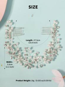 1 pieza Peine para el cabello con perlas y rhinestones, accesorio de boda nupcial elegante y sencillo, accesorio para el Día de San Valentín - Plateado - Ver 4
