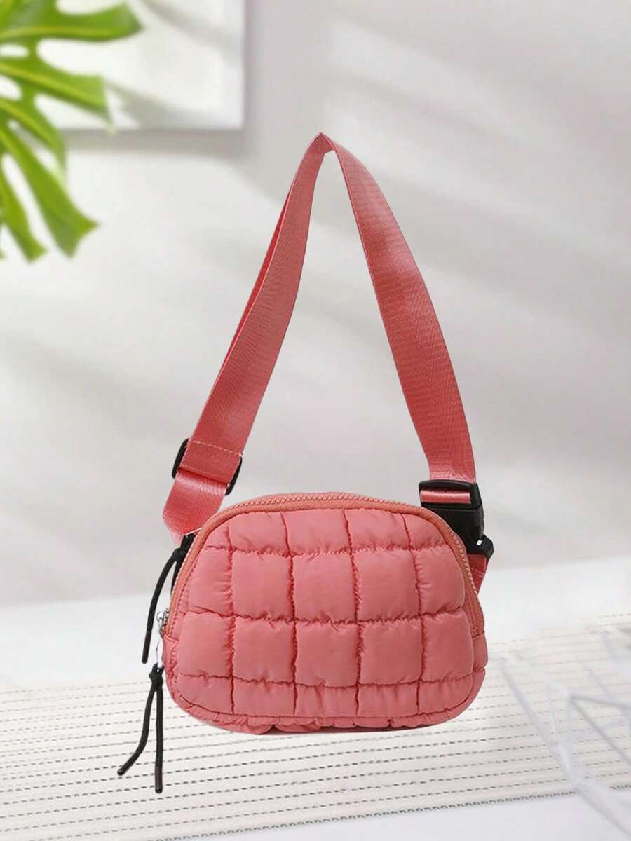 Women's Stylish Plaid Fanny Pack Quilted Sling Pouch Casual Puffer Crossbody Bags For Sports - Đỏ - Xem 1