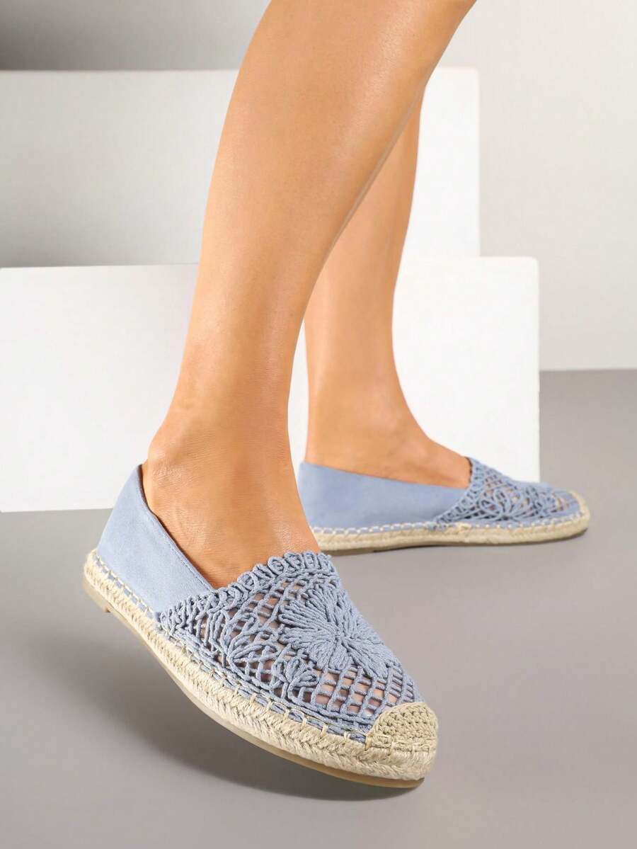 Espadrilles With Openwork Decoration And Braided Sole - Blue - View 1
