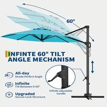 Sombrilla para patio de 10 pies con base, diseño en voladizo grande, estabilidad a prueba de viento, rotación de 360 grados, perfecta para jardín, terraza, piscina y patio - Azul turquesa - Ver 3