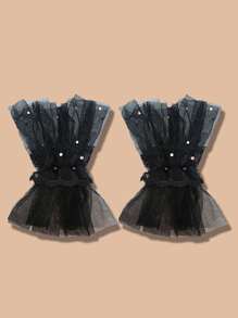 1 par de luvas curtas de renda Dreamy com malha transparente e acabamento em pérolas falsas