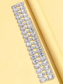 1pc Layered Asymmetrical Crystal Necklace, Bridal Wedding Jewelry Accessory - Silver - View 3