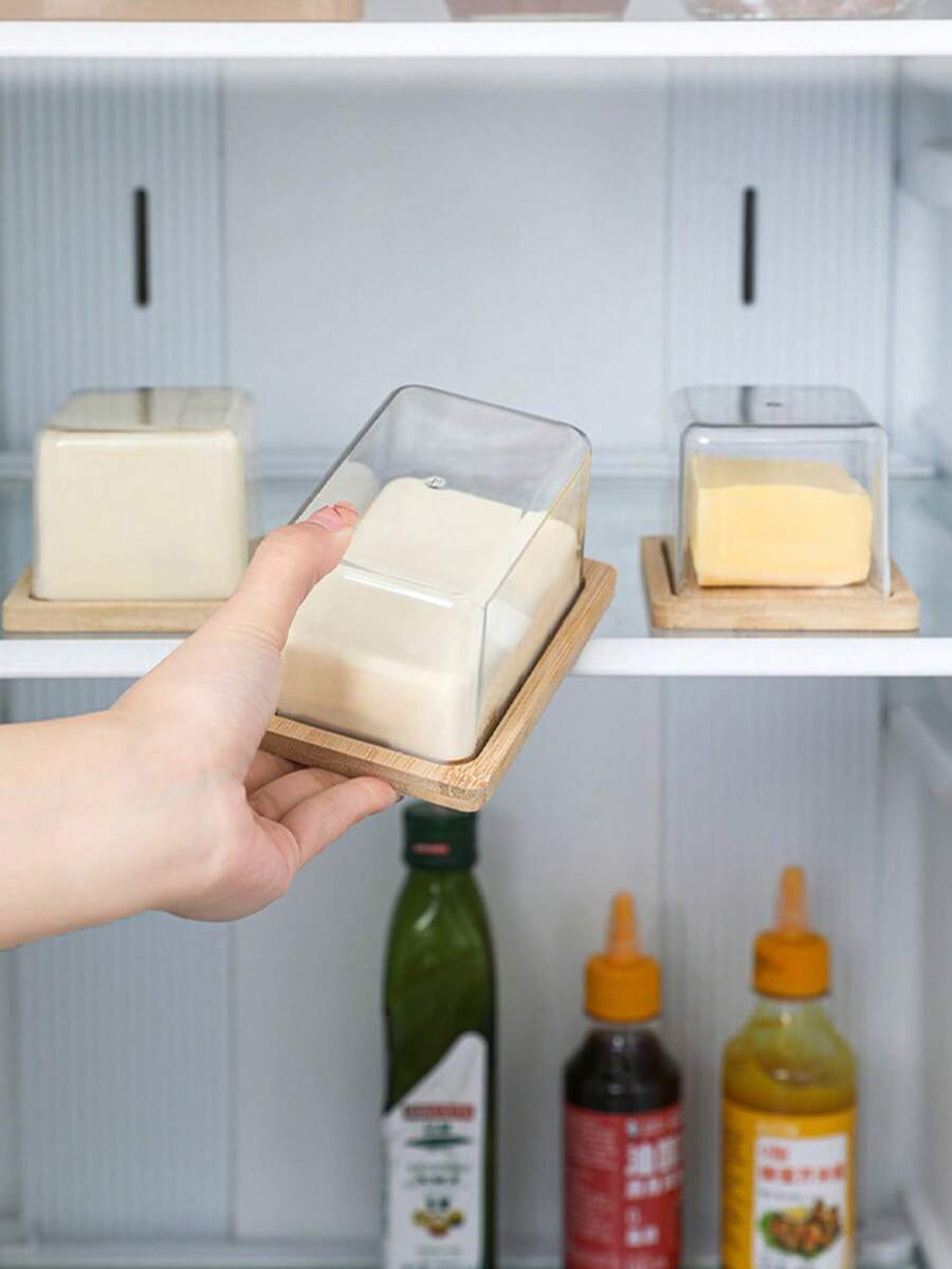 1 件装长方形竹制黄油盒，带透明盖，黄油、奶酪、甜点、蛋糕收纳盒，适用于厨房、生日蛋糕、下午茶礼盒 - 彩色 - 查看 1