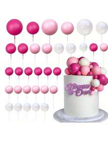 32pcs Spherical Cake Toppers, Available In Pink, White, Fuchsia, Spherical Cupcake Toppers Suitable For Bear Themed Birthday Party, Wedding Decor, Back To School, Valentine's Day, Mother's Day, Graduation Ceremony And More Occasions - Multicolor - View 8