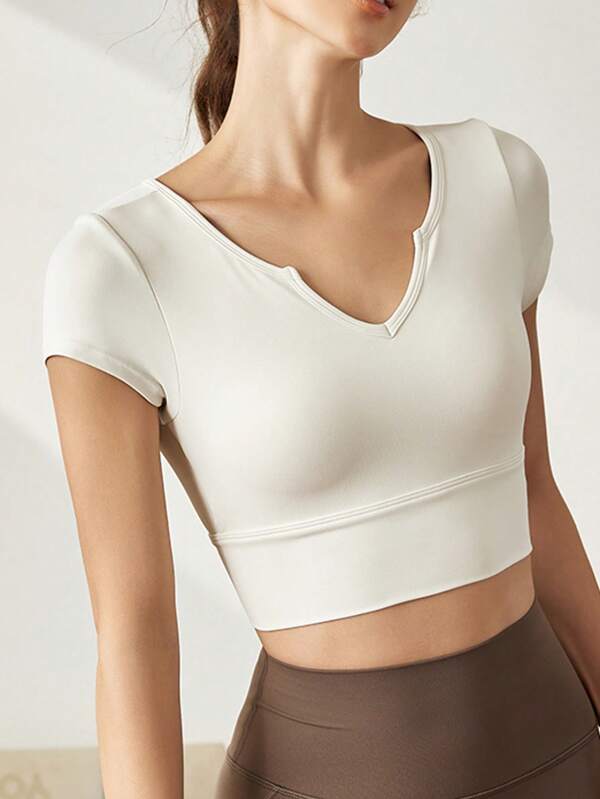 Women Elastic Yoga T-Shirt, Minimalist & Fashionable, Suitable For Summer