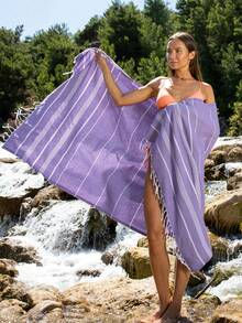 Dokubba Beach Towel, Peshtemal Beach Towel, Sultan Peshtemal Towel, Turkish Towel, Beach - Spa - Yoga -GYM Towel, Lightweight, Quick Dry - Purple - View 1