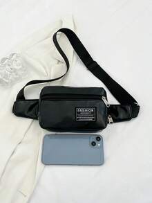 Simple Solid Color PU Sporty Casual Men's Chest Bag, Versatile Phone Pouch & Coin Purse - Black - View 4