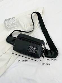 Simple Solid Color PU Sporty Casual Men's Chest Bag, Versatile Phone Pouch & Coin Purse - Black - View 5